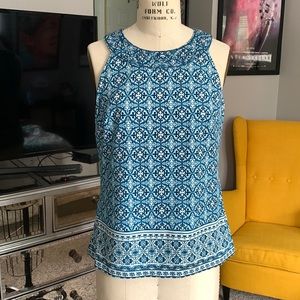 WHBM Blue and White Patterned Blouse